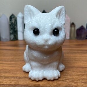 White Jade Crystal Cat Carving